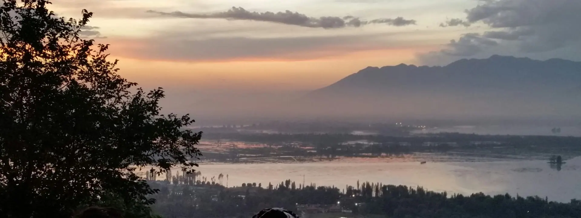 Dal Lake and Srinagar at sunset seen from above